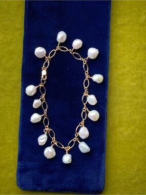 14k GF White Baroque Keshi Pearl Drop Bracelet 7.5”